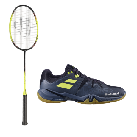 PACK :  CARLTON 1500 THUNDER SHOW + BABOLAT SPIRIT NOIR ET JAUNE