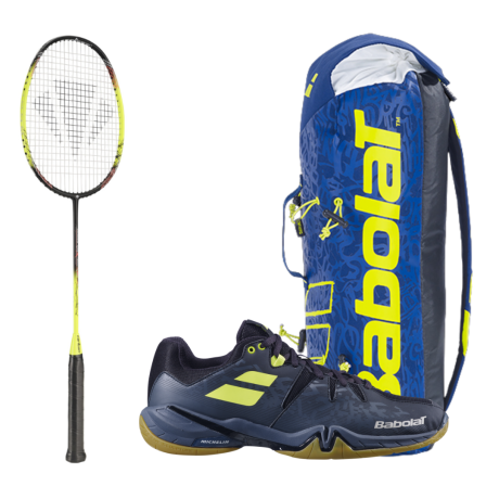 PACK : CARLTON 1500 THUNDER SHOW + BABOLAT SPIRIT NOIR ET JAUNE + BABOLAT SLING BLEU ET JAUNE