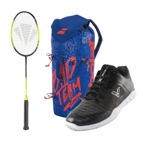 PACK : CARLTON 1500 THUNDER SHOW + CHAUSSURES VICTOR VG1 + BABOLAT SLING BLEU ET ROUGE