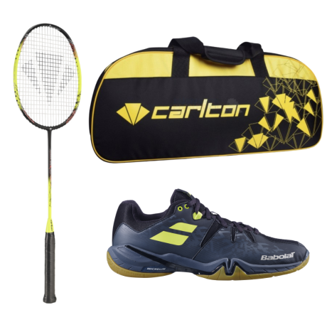 PACK : CARLTON 1500 THUNDER SHOW + BABOLAT SPIRIT NOIR ET JAUNE + CARLTON AIRBLADE