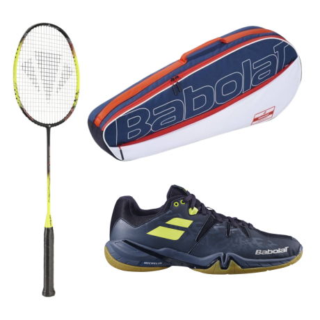 PACK : CARLTON 1500 THUNDER SHOW + BABOLAT SPIRIT NOIR ET JAUNE + BABOLAT RH X3 ESSENTIAL