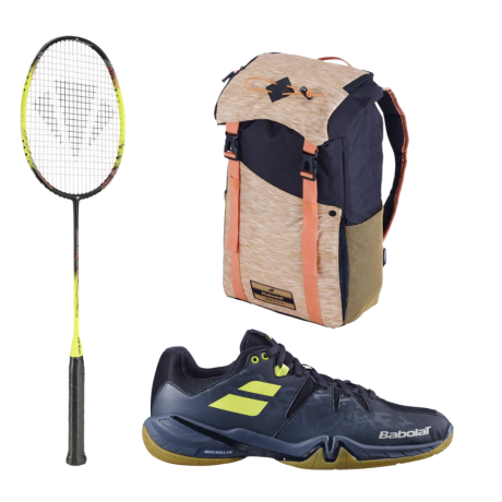 PACK : CARLTON 1500 THUNDER SHOW + BABOLAT SPIRIT NOIR ET JAUNE + BABOLAT AXS BEIGE