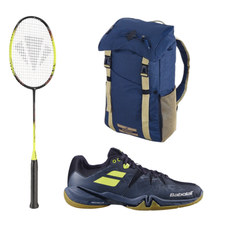 PACK : CARLTON 1500 THUNDER SHOW + BABOLAT SPIRIT NOIR ET JAUNE + BABOLAT AXS BLEU