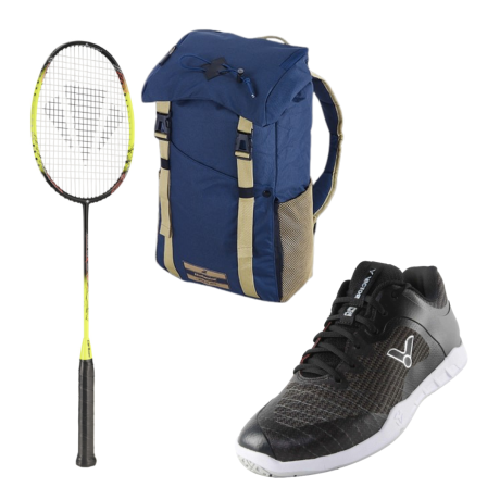 PACK : CARLTON 1500 THUNDER SHOW + CHAUSSURES VICTOR VG1 + BABOLAT AXS BLEU