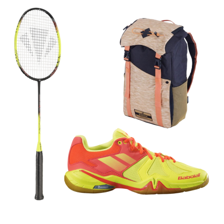 PACK : CARLTON 1500 THUNDER SHOW + BABOLAT SPIRIT JAUNE + BABOLAT AXS BEIGE